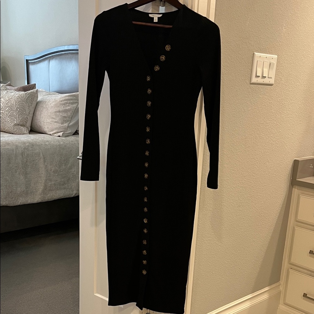 🩷 Casual Black Long Sleeve Button-Down Dress